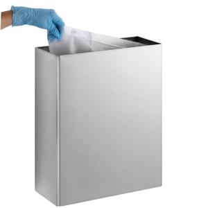 Bobrick Surface-Mounted Waste Receptacle, 6.4-gallon Capacity, Satin-Finish Stainless Steel, Open Top Design with Removable Vinyl Liner, 14" W x 18" H x 6" D (Model B-279)