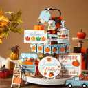 20 Pcs Fall Tiered Tray Decor Thanksgiving Table Decoration Farmhouse Rustic Centerpieces Pumpkin Truck Blocks Autumn Wooden Sign for Fall Home Table Harvest Decor