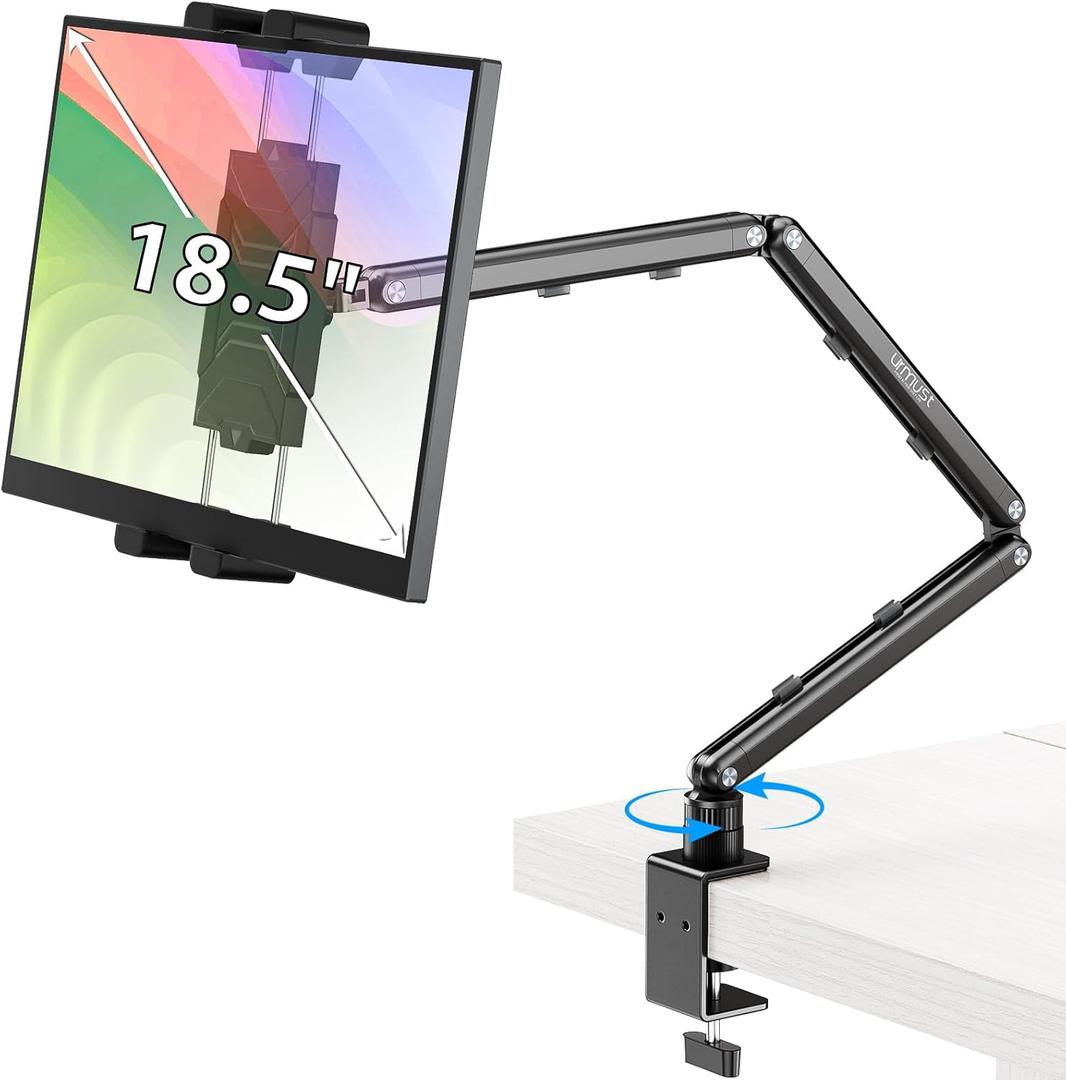 Urmust Portable Monitor Stand 15.6", iPad Stand for Desk, Portable Monitor Holder up to 18.5" Holds, Adjustable Desktop Tablet Arm Mount, Apple iPad Holder for Desk, for 4.7"-12.9" i Pad Pro/Air/Mini