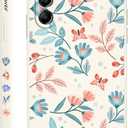 for Samsung Galaxy A14 5G Case Slim Soft Liquid Silicone Flower Pattern Galaxy A14 5G Phone Cover(6.6" Display) -Leaf White