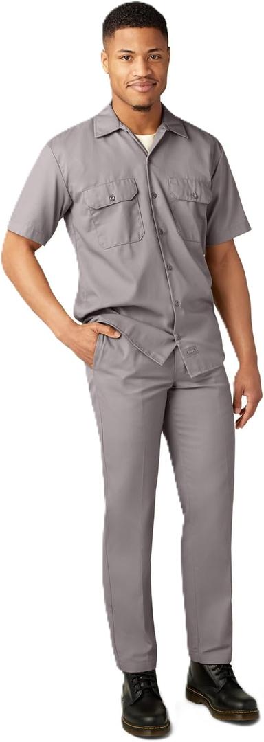 Dickies Mens Short Sleeve Work Shirt  Durable Twill Button Down Shirts for Men, Lightweight Uniform for Daily Wear (X-Large, Silver)