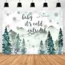 Aperturee Baby It's Cold Outside Backdrop, 7x5ft Winter Wonderland Baby Shower Decorations, Gender Neutral Woodland Snowflake Photography Background, Forest Mountain Party