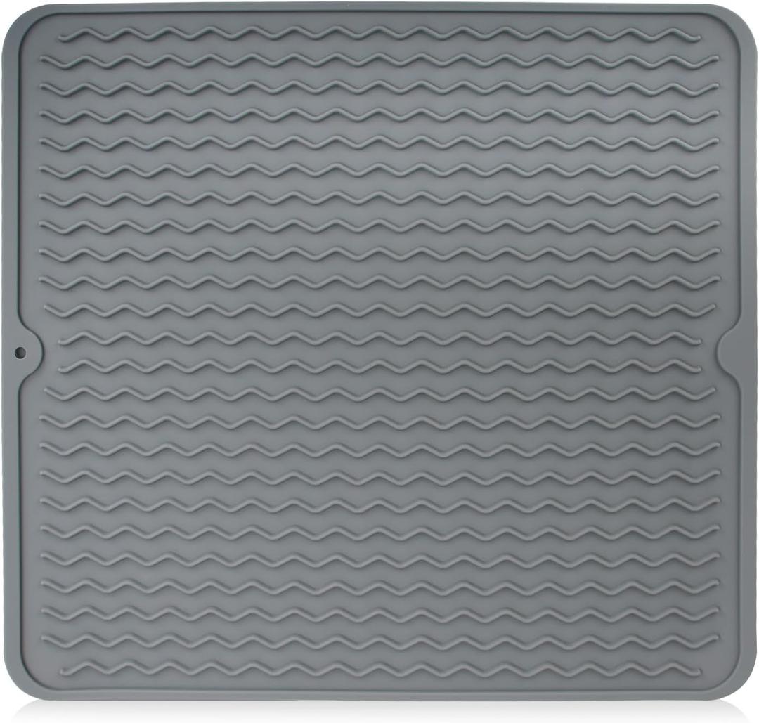 Silicone Dish Drying Mat for Multiple Usage, Non-Slip Easy Clean Sink Mat Large Heat-resistant Dish Drainer Mat Suitable for Kitchen Counter or Sink, Refrigerator or Drawer liner 18 inches x 16 inches