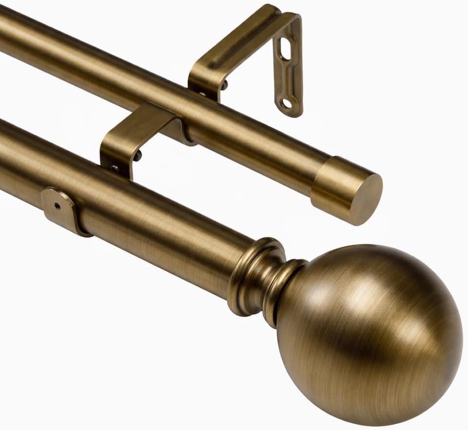 Brass Double Curtain Rods, Heavy Duty Decorative Drapery Rod 36-72 Inches, Telescoping Drapery Rod with Twisted Cage Finials