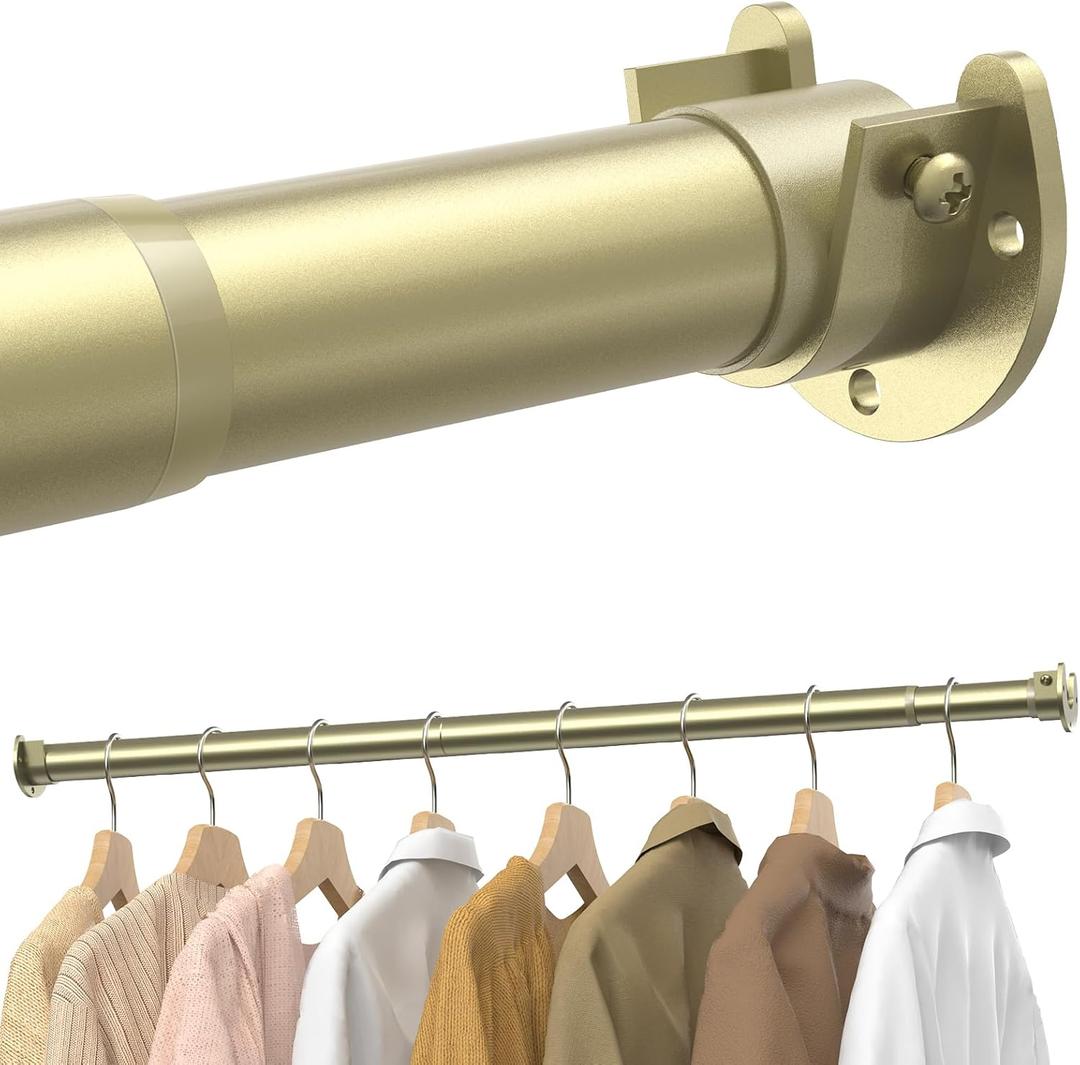 Closet Rods for Hanging Clothes, 17 to 84 Inches Stepless Adjustable Metal Closet Rod, 1.3 Inches Heavy Duty Clothes Hanging Rod for Closet Wardrobes Laundry RV, Gold