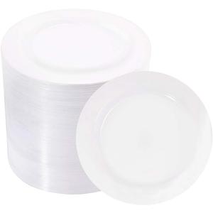 bUCLA 100Pieces White Plastic Plates - 6.25inch Disposable Plastic Appetizer/Small Cake/Salad/Dessert Plates Premium Hard, Ideal for Weddings& Parties