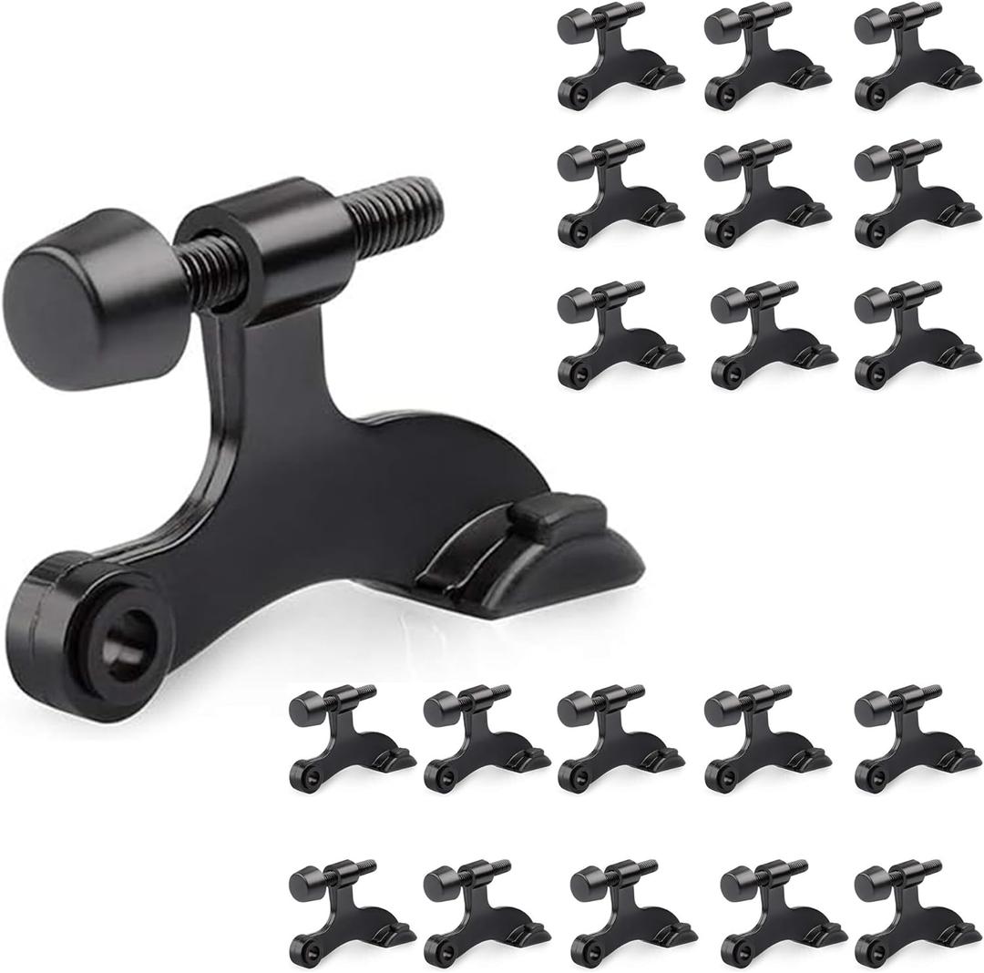 HOMOTEK 20 Pack Hinge Pin Door Stopper, Hinge Stops for Top of Door, Adjustable Deluxe Heavy Duty Door Stop 2-1/2x1-3/4 inch, with Black Rubber Bumper Tips, Black
