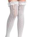 GORGLITTER Women's Lace Socks Knee High Fishnet Mesh Sexy Stockings With Faux Pearls (One Size)