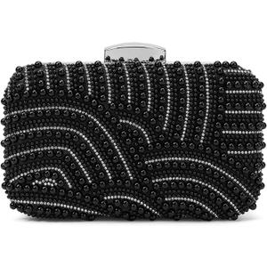 RNIEGA Pearl Crystal Clutch Purse for Women Fashion Elegant Bride Evening Clutch Handbag Crossbody Shoulder Bag with Chain