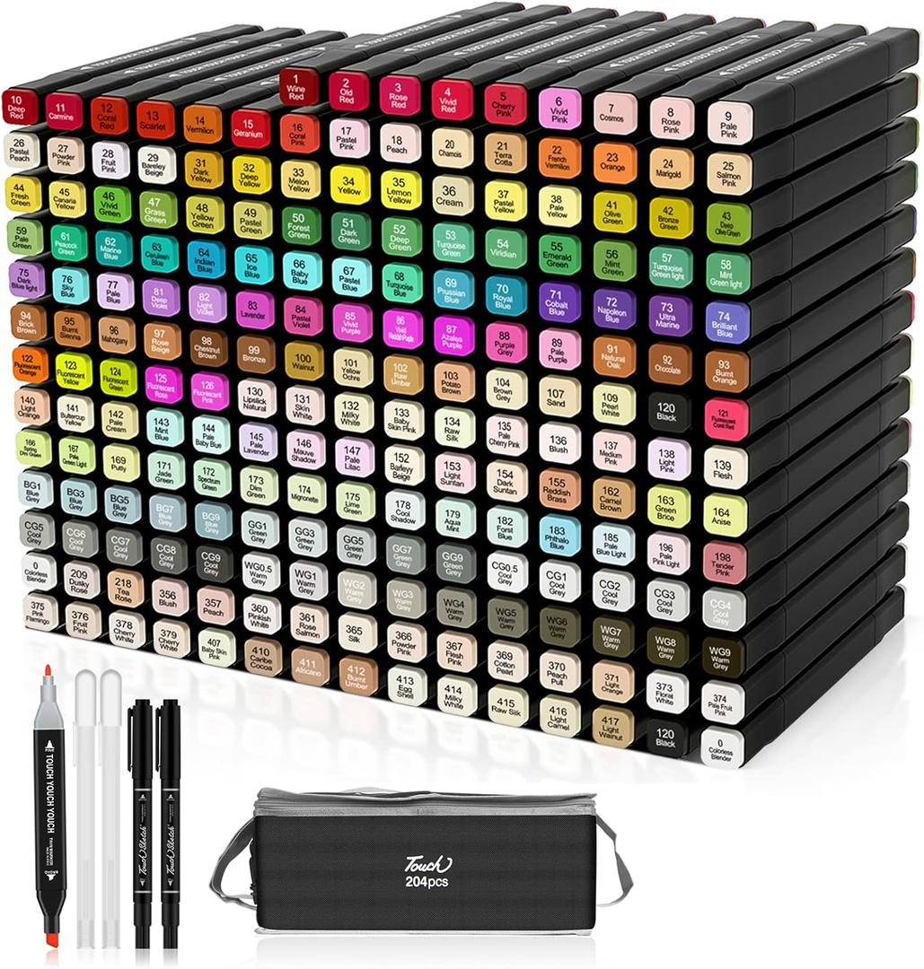 Tommax 204 Colors Dual Tip Alcohol Markers, Sketch Markers Set for Kids Adults Artists Painting, Coloring, Sketching, Multicolor