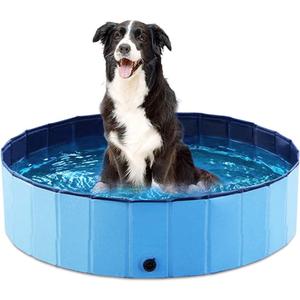 Jasonwell Foldable Dog Pet Bath Pool Collapsible Dog Pet Pool Bathing Tub Kiddie Pool Doggie Wading Pool for Puppy Small Medium Large Dogs Cats and Kids 32" Blue (Mdf Wood Blue)