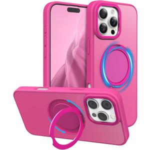 2 x MAXCURY 360 Ring Stand Magnetic for iPhone 16 Pro Max Case, [Anti-Fingerprint] [Military Drop Protection] [Compatible with MagSafe] Soft Edge Translucent Slim Back 16 ProMax Phone Case (Rose)