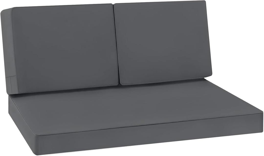 Favoyard Outdoor Loveseat Cushion Set 46 x 26 Inch Waterproof & 3-Year Fade Resistant Patio Furniture Cushions with Removable Cover, Ties and Hidden Zipper for Sofa Bench Couch pad Set of 3, Dark Gray