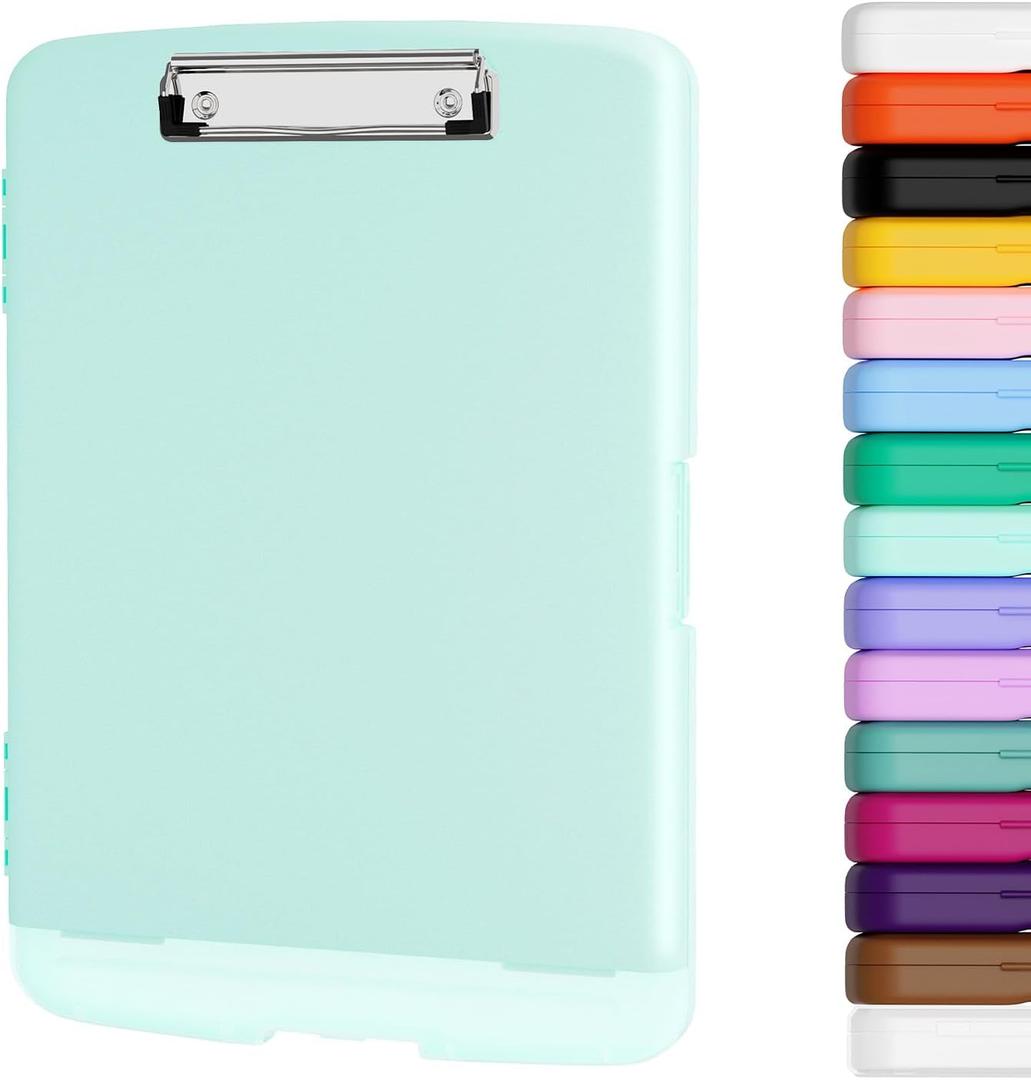 Piasoenc Clipboard with Storage, 8.5 x 11 Organization Box with Pen Holder and A4 Legal Paper Folder, Folio & Side-Opening, Low Profile Clip,for Nurses,Teachers, Size 14 x 9.6 x 1.2 in, Blue
