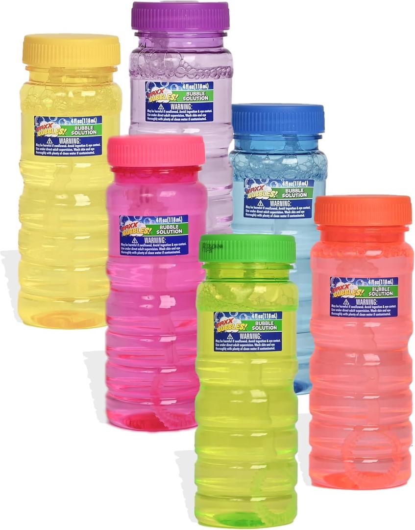 Sunny Days Entertainment 6 Pack Bubble Solution  4oz Bubble Blower Bottles with 6-Hole Wand | Bottle of Bubble Solution for Kids | Birthday Party Favor Toy - Maxx Bubbles
