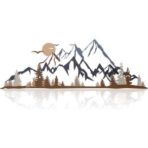 Demissle Mountain Range Metal Wall Art Decor Summit Rustic Wall Sign Forest Home Decor Sign Mountain Scene Art, 15.7 x 5.3 Inch(Colorful)