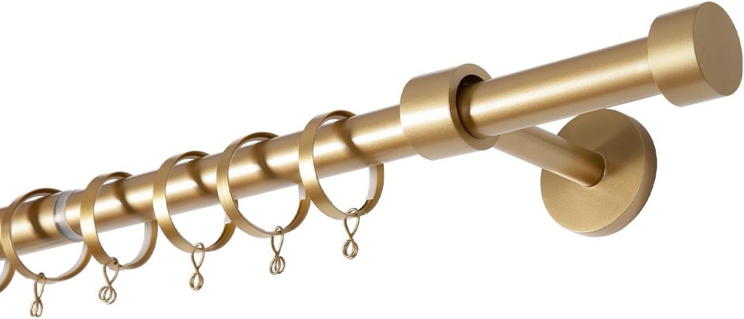 TWOPAGES Adjustable Curtain Rod, Heavy Duty Curtain Rod Set with Brackets and Rings, 1 Inch Diameter Wall Mounted Drapery Rod 28 to 76 Inch Length, Gold