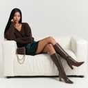 Knee High Boots for Women 3-Inch Chunky Heel Pointed Toe Side Zipper Fall Boots Dressy Comfortable Fashion (8.5, Dark Brown)