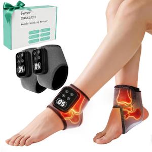Foot Renew Massager for Neuropathy,4-in-1 Cordless & Portable Foot and Ankle Massager for Heel Warming Heating Pad Heated Brace Wrap With 5 Vibration Modes,4 Heat Levels,Portable for Home,2pcs,Grey