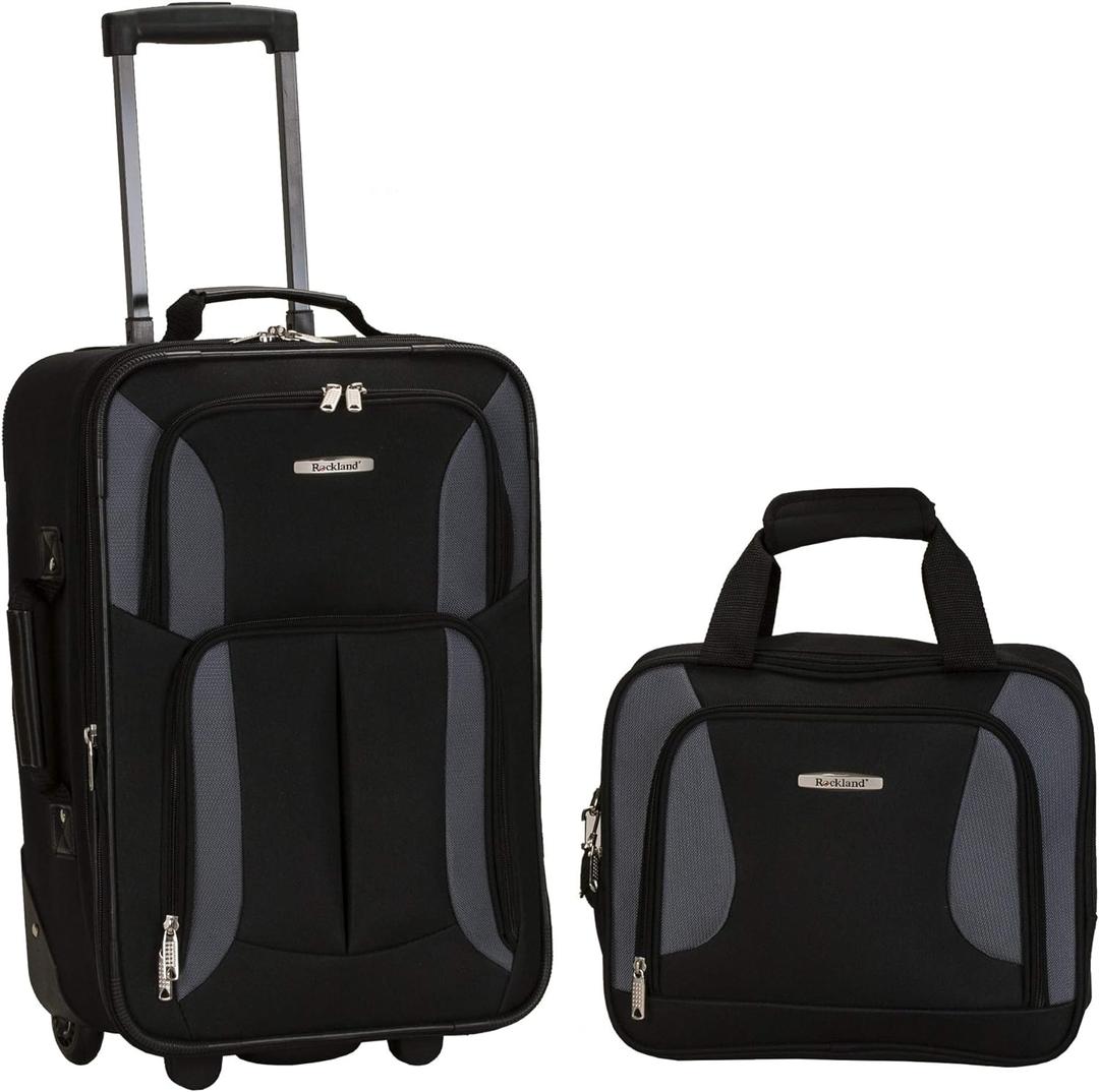 Rockland Fashion Softside Upright Luggage Set, Black/Gray, 2-Piece (14/19) (2-Piece Set (14/19))