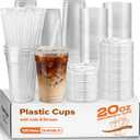 100 Pack 20oz Plastic Cups with Lids and Straws, Clear Disposable Plastic Cups, Heavy Duty Iced Coffee Cups with Leak-Resistant Lids, Cold Drink Cups for Smoothies, Juice, Soda & Party To Go