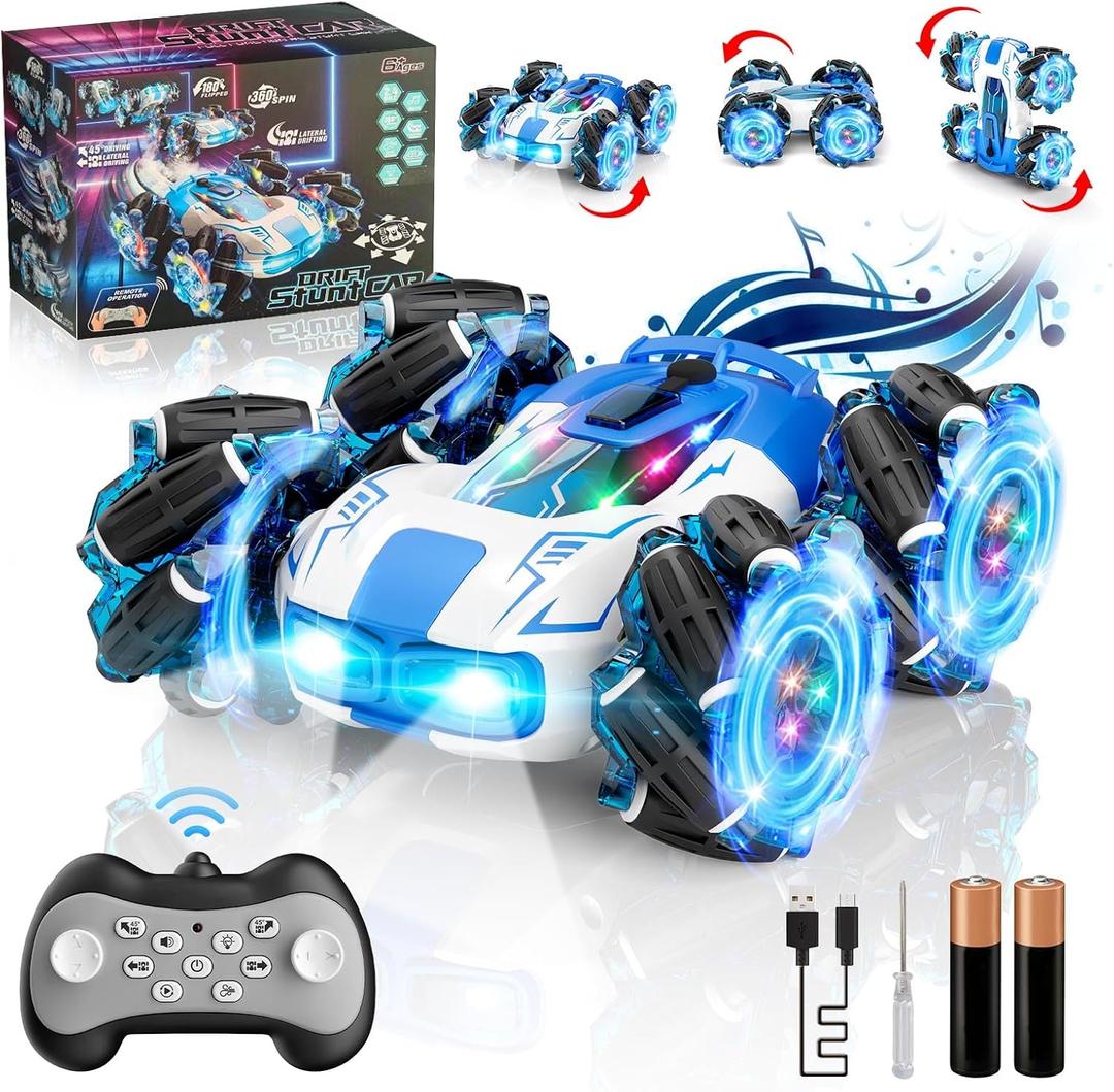 OSIMILY Remote Control Car 4WD with 360 Rotating Drift Stunt Rc Cars | 2.4GHz Remote Control with Cool Lights,All-Terrain Off-Road Toy | Ideal Christmas & Birthday Gift for Kids Ages 4-7 8-10 10-13 (Blue)
