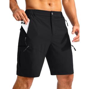 Pudolla Men's Hiking Cargo Shorts 9" Lightweight Outdoor Work Shorts for Men Travel Golf Camping Casual with 5 Zipper Pockets (Large, Black)