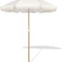 Seazul 5.2ft Patio Umbrella with Fringe, Beach Umbrella, Fringe Umbrella Outdoor Patio, Tilting Steel Pole, UV 50+, Fiberglass Ribs, Elegant Cream