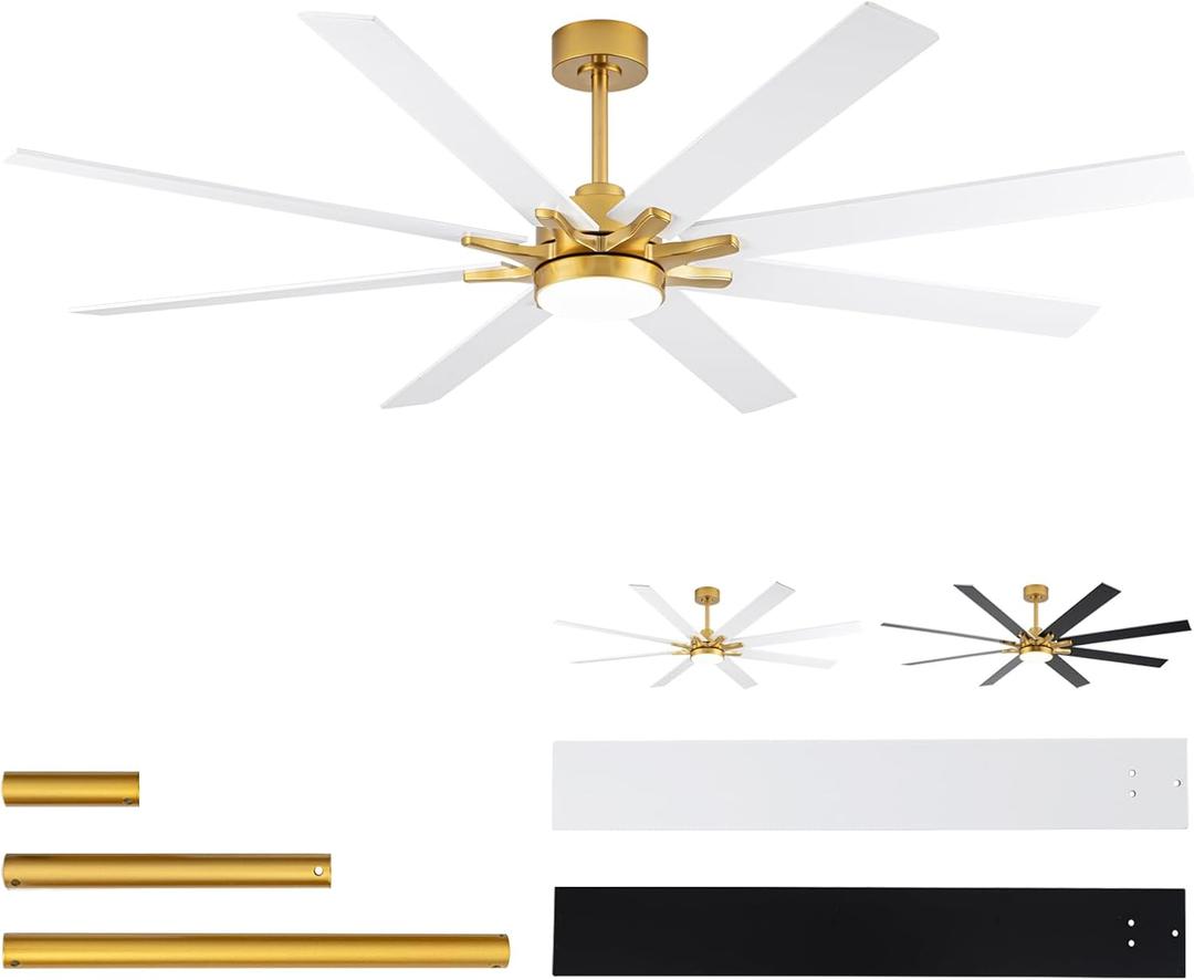 72'' Ceiling Fan with Lights and Remote, Low Profile Modern Ceiling Fan Gold, 6 Speed, Reversible, 3000k-6000k LED, Quiet DC Motor for Indoor Outdoor Bedroom Living Room