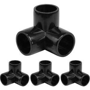 3 Way PVC Pipe Fittings 1/2 Inch, Zernmiarder Black PVC Elbow Corner Side Outlet Tee Fitting, SCH40 Furniture Grade Pipe Connectors - Fits 1/2" Polyvinyl Chloride Pipes, 4 Pieces