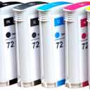 72 Ink Cartridges Replacement for HP 72 Print Head T610 T620 T770 T790 T1100 T1120 1200 T1300 T2300 New Updated Chips (MK/PK/G/C/M/Y)