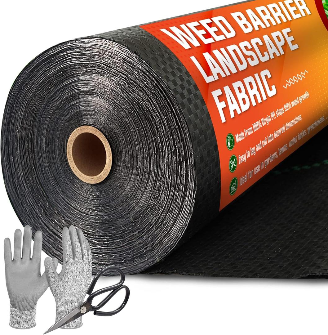 5ftx500ft Garden Weed Barrier Landscape Fabric (including Scissors & Gloves), Large Weed Block Gardening Mat, Heavy Duty Ground Cover Weeds, Superior Weed Landscape Control For Vegetable Projects.