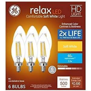 Soft White Decorative LED Candle Bulbs, 60W Replacement (6 Pack) by GE