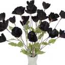 Black Poppy Flowers Artificial,6PCS Faux Poppy Flowers 27.5in Silk Poppies with Stems for Wedding Bouquet Halloween Table Centerpiece Arrangement Home Decor (Black)