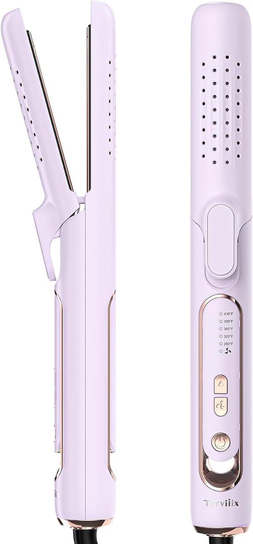 Terviiix Airflow Styler Curling Iron, Hair Curler with Cooling Air Vents to Lock in Style, Titanium Flat Iron Hair Straightener for Travel, 5 Adjustable Temp, Dual Voltage, Auto Shut Off, Purple