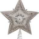 Kurt Adler Star Treetop with Ivory Pearls and Platinum Glass Glitter, 13.5-Inch