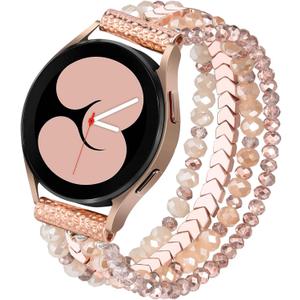 VISOOM Beaded Bracelet Compatible for Samsung Galaxy Watch 5/ 4 40mm 44mm Bands/ Active 2 40mm 44mm/ Watch 4 Classic 42mm 46mm Band Women, 20mm Handmade Fashion Cute Elastic Pearl Beads Bracelet Replacement for Galaxy Watch 5 Pro 45mm