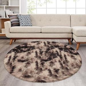 ATRUG 5 ft Round Fluffy Brown Rug for Bedroom,Tie Dyed Furry Round Carpet Non Slip Fuzzy Shaggy Plush Circle Area Rug Rug for Living Room Teen Room Nursery Room Playroom Kids Room Home Decor Washable