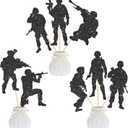 16pcs Army Soldier Centerpiece Sticks Black Glitter Military Party Centerpieces for Table Soldier Theme Centerpiece Decorations for Army Military Themed Birthday Party Baby Shower Supplies