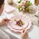 Rubtlamp 60Pcs Pink Scalloped Plastic Plates, Heavy Duty Pink Wavy Party Plates,Fancy Disposable Plate with Ruffled Edge,Floral Elegant Plate Include 30Salad Plates,30Dinner Plates for Wedding