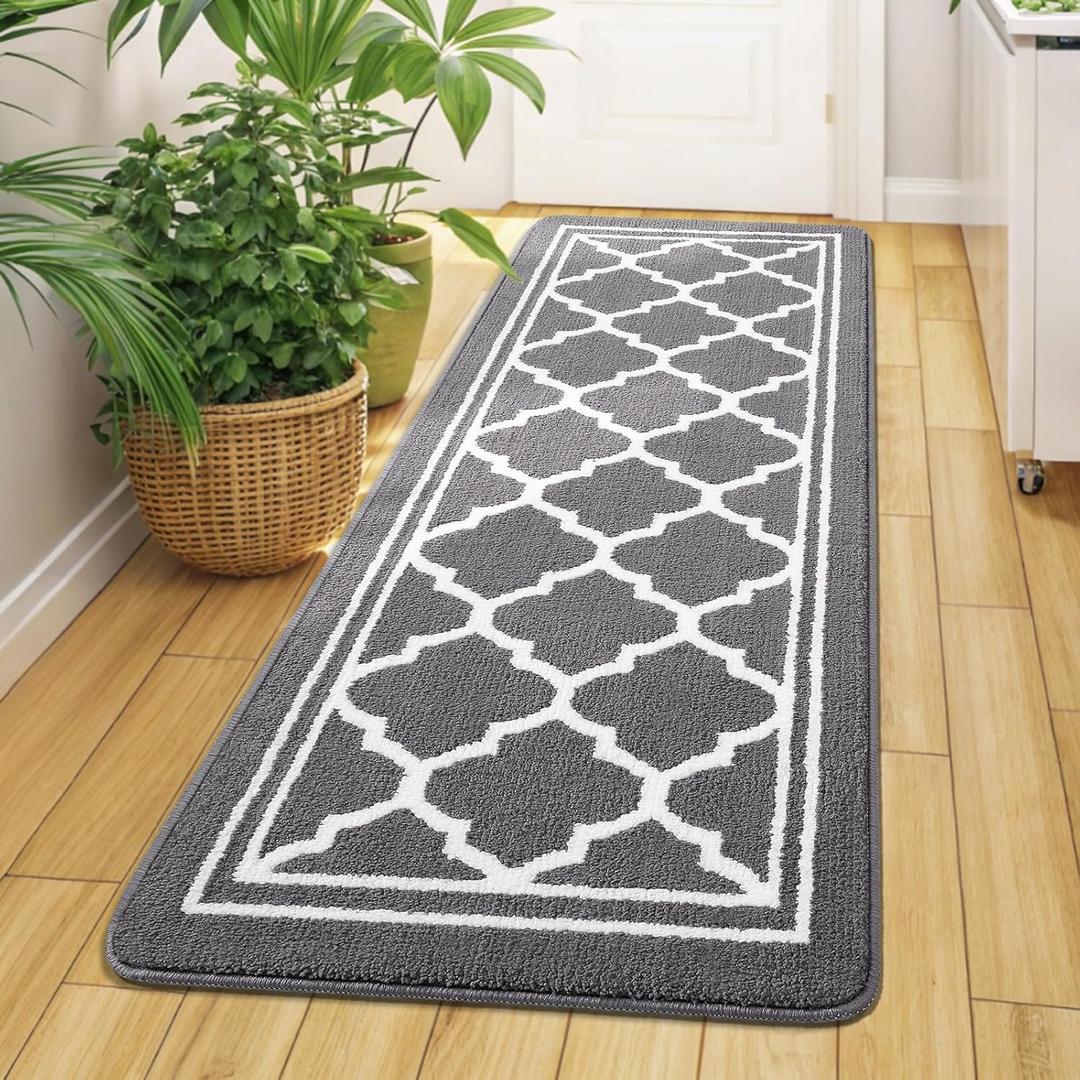 Buganda Runner Indoor Door Mat, Dirt-Resistant and Absorbent Doormat, Anti-Slip, Low Profile Floor Mats for Inside Entryway, Front, and Back Door Entrance (47x23 Inches, Grey)