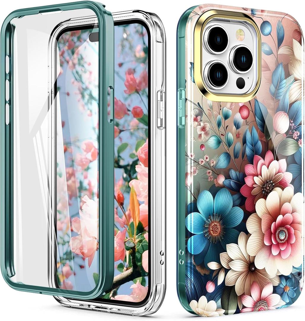 Cute Flower Case for iPhone 16 Pro Max 6.7 inch Built with Screen Protector, Lightweight and Stylish Full Body Shockproof Protective Rugged TPU Case for Women/Girls-Camellia