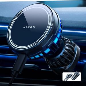 LISEN for MagSafe Car Mount Charger, 15W Wireless Car Charger Mount, [Update] Cooling Fan MagSafe Car Charger Hands Free iPhone Car Holder Mount Fit for iPhone 16 15 14 13 12 Pro Max Plus Mini, Black
