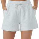 THE GYM PEOPLE Women's Drawstring Sweat Shorts High Waisted Summer Workout Lounge Shorts with Pockets Heather White S