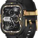 amBand Compatible with Apple Watch Series 10 46mm Bands Case for Men, M1 Sport Rugged Heavy Duty Cover Tactical Strap Military Protector Bumper for iWatch Workout Accessories 46 mm - Black Gold