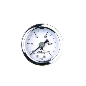 Aeromotive 15632 Fuel Pressure Gauge 0-15 PSI, 1/8" NPT, Liquid Filled, 1.5'' Diameter Dial