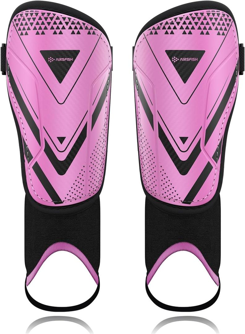 Upgraded Soccer Shin Guards for Kids Youth Adults, CE Certified AirsFish Shin Guard Sleeves Protection Gear for Boys Girls Soccer Games EVA Cushion Reduce Shocks and Injuries (X-Small, Pink)