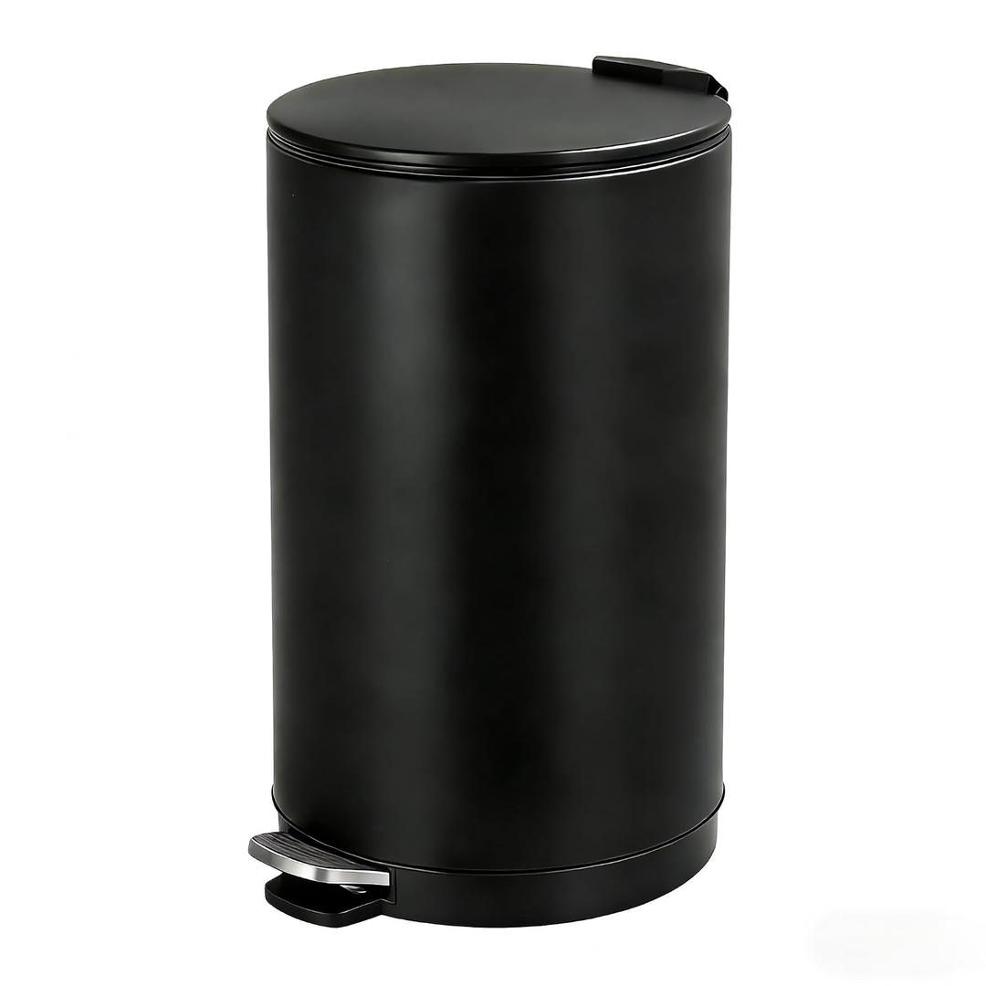 Towallmark 30L/8Gal Round Trash Can, Stainless Steel Garbage Can with Soft Close Lid, Step-On Garbage Bin with Removable Inner Bucket and Foot Pedal, Removable Inner Bucket for Living Room, Kitchen