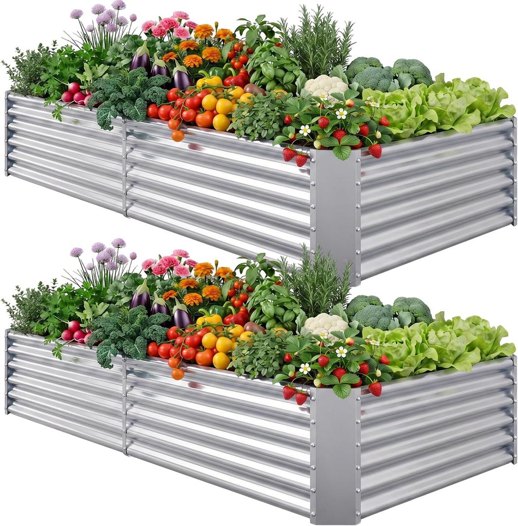 AHEONLAR 2 Pack 841.5ft Galvanized Raised Garden Beds Outdoor, Rectangle Sturdy and Durable Planter Boxes for Vegetables, Fruits, Flowers and Plants, Easy Assembly, Silver