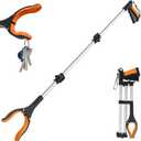 43" Extra Long Grabber Tool, Foldable Grabbers for Elderly Grab It Reaching Tool with Rotating Jaw +Magnets, 4" Wide Claw Opening Reacher Grabber Pickup Tool, Grabber Reacher Tool Heavy Duty (Orange)